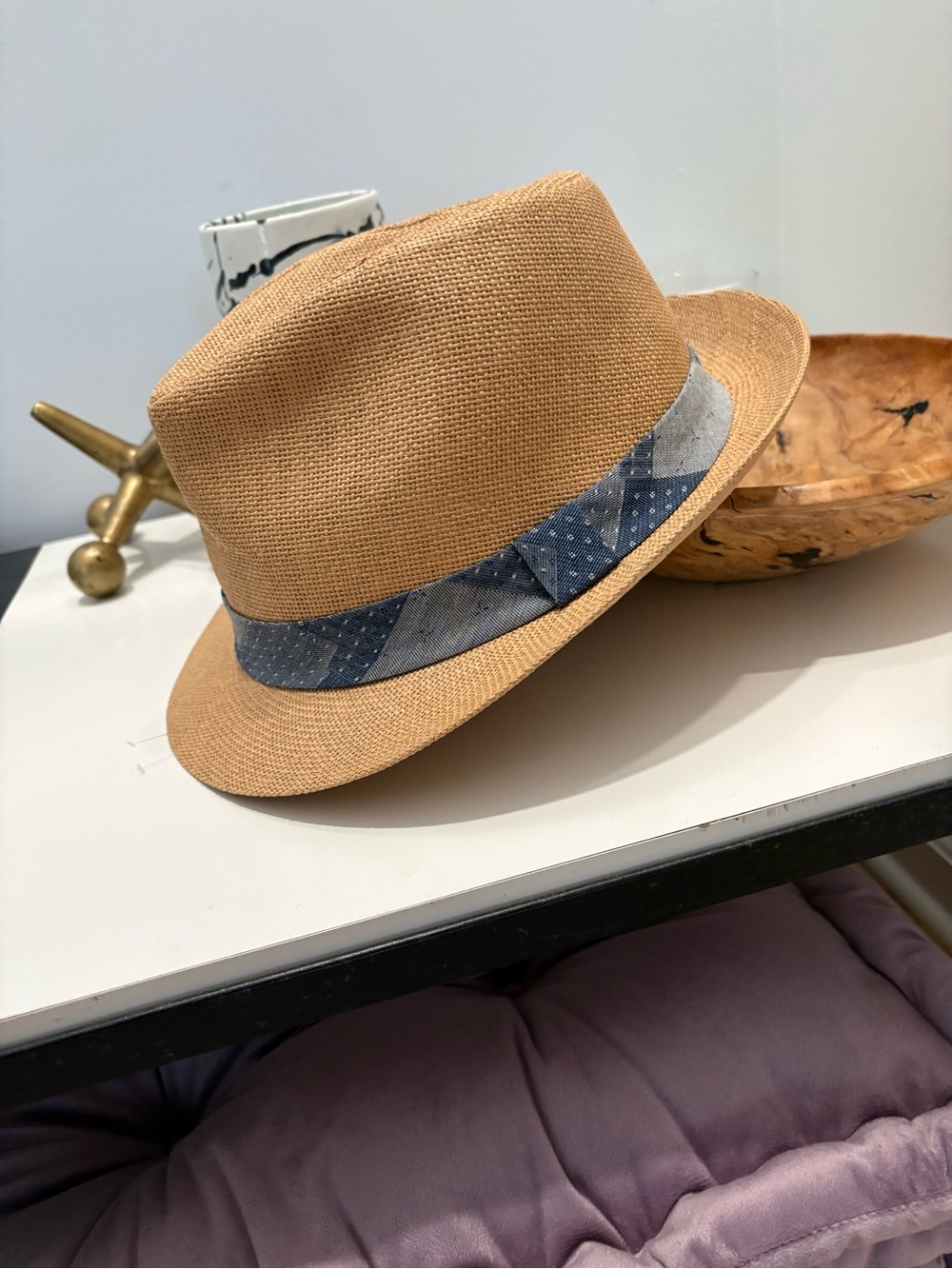 Levi’s Straw-like Fedora Hat with Blue Patterned Band